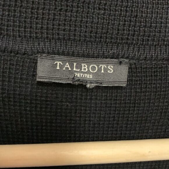 Talbots Black Ivory Trim Button Front Collared Sweater Knit Lady Jacket Size MP - Picture 6 of 14